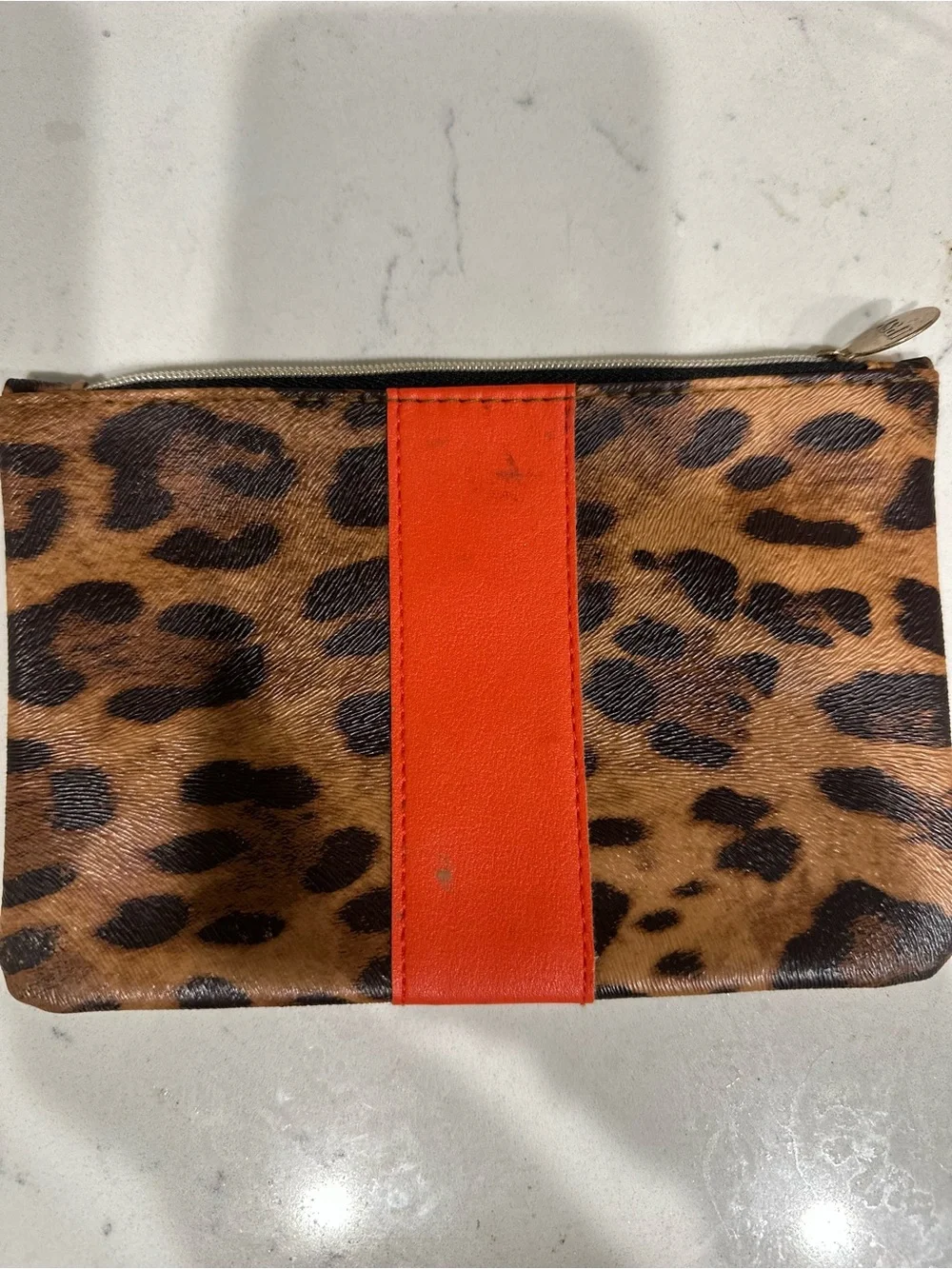 Leopard Print Cosmetic Pouch with Orange Accent